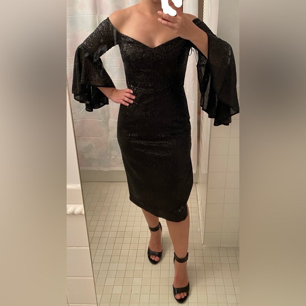 MILLY Sequin Midi Dress w/ Bell Sleeve & Side Slit (SAMPLE SIZE 2/4)